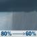 Tuesday: Rain showers before 5pm. Mostly cloudy. High near 58, with temperatures falling to around 55 in the afternoon. Southwest wind 2 to 6 mph. Chance of precipitation is 80%. Tuesday: Rain Showers