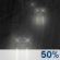 Tonight: A chance of rain. Mostly cloudy. Low around 51, with temperatures rising to around 53 overnight. South wind 5 to 13 mph, with gusts as high as 26 mph. Chance of precipitation is 50%. New rainfall amounts between a tenth and quarter of an inch possible. Tonight: Chance Light Rain